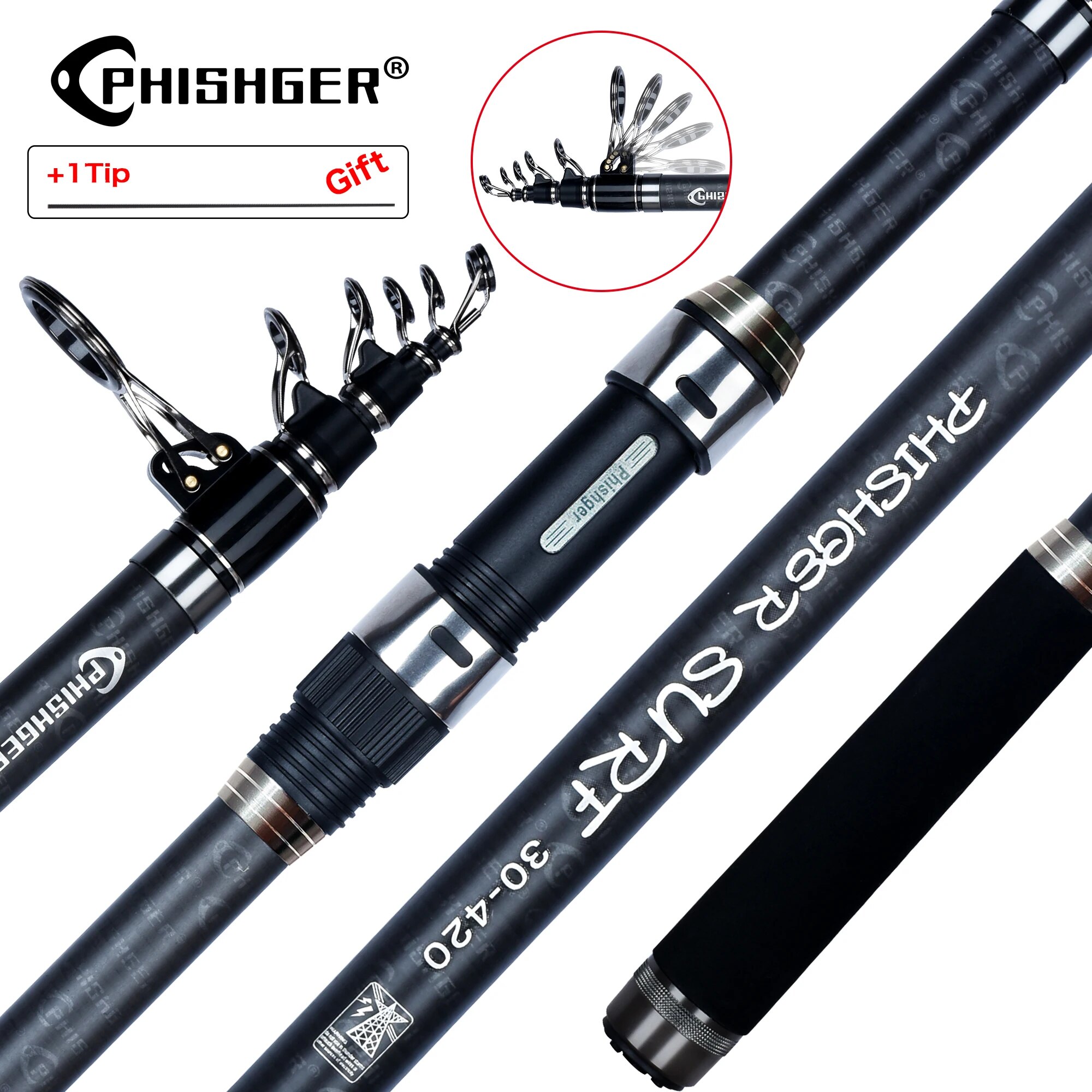 Surf Fishing Equipment - PHISHGER Telescopic Surf Spinning Rod 3.6/4.2/4.5m